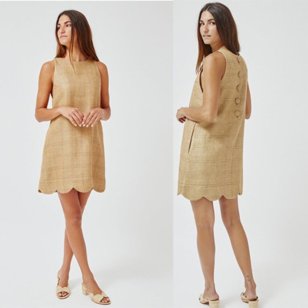 NWT Lisa Marie Fernandez The Scallop Shift Dress Natural Basketweave Linen